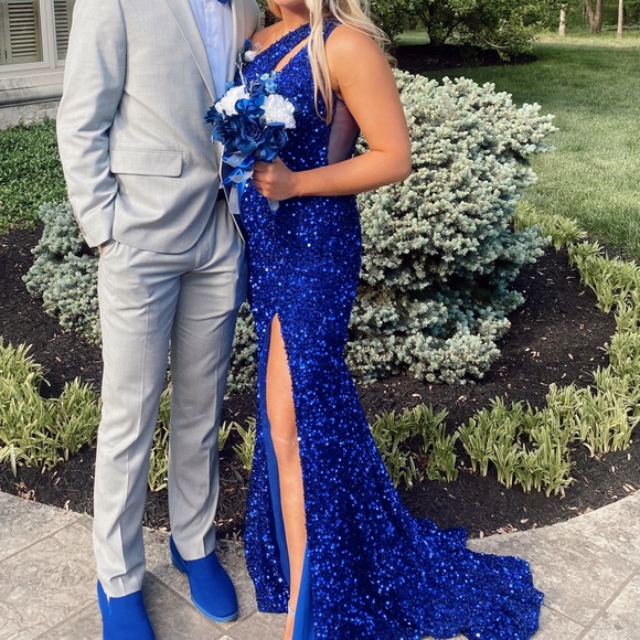 open lace back dress Floral Print Beaded Long Prom Dress by Primavera